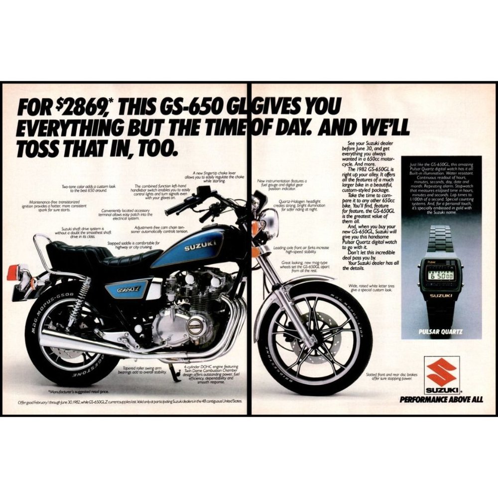 1982 Suzuki GS650 GL Cruiser Motorcycle 2 Page Vintage Print Ad Wall Art Photo